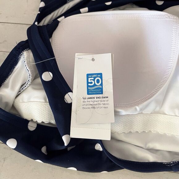 Lands' End Womens UPF 50+ Navy Blue Polka Dot One Piece Swimsuit Large (14/16) - Picture 8 of 10